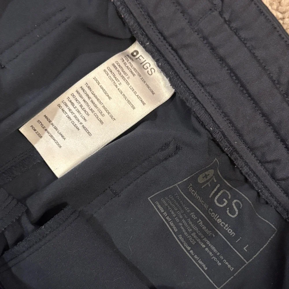 Figs Navy Scrub Bottoms with Pink Drawstring - Picture 2 of 3